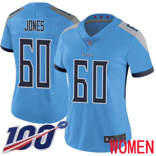Tennessee Titans Limited Light Blue Women Ben Jones Alternate Jersey NFL Football #60 100th Season Vapor Untouchable
